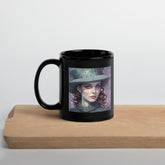 Retro Vibes Beyond Style Black Glossy Mug with vibrant retro design.